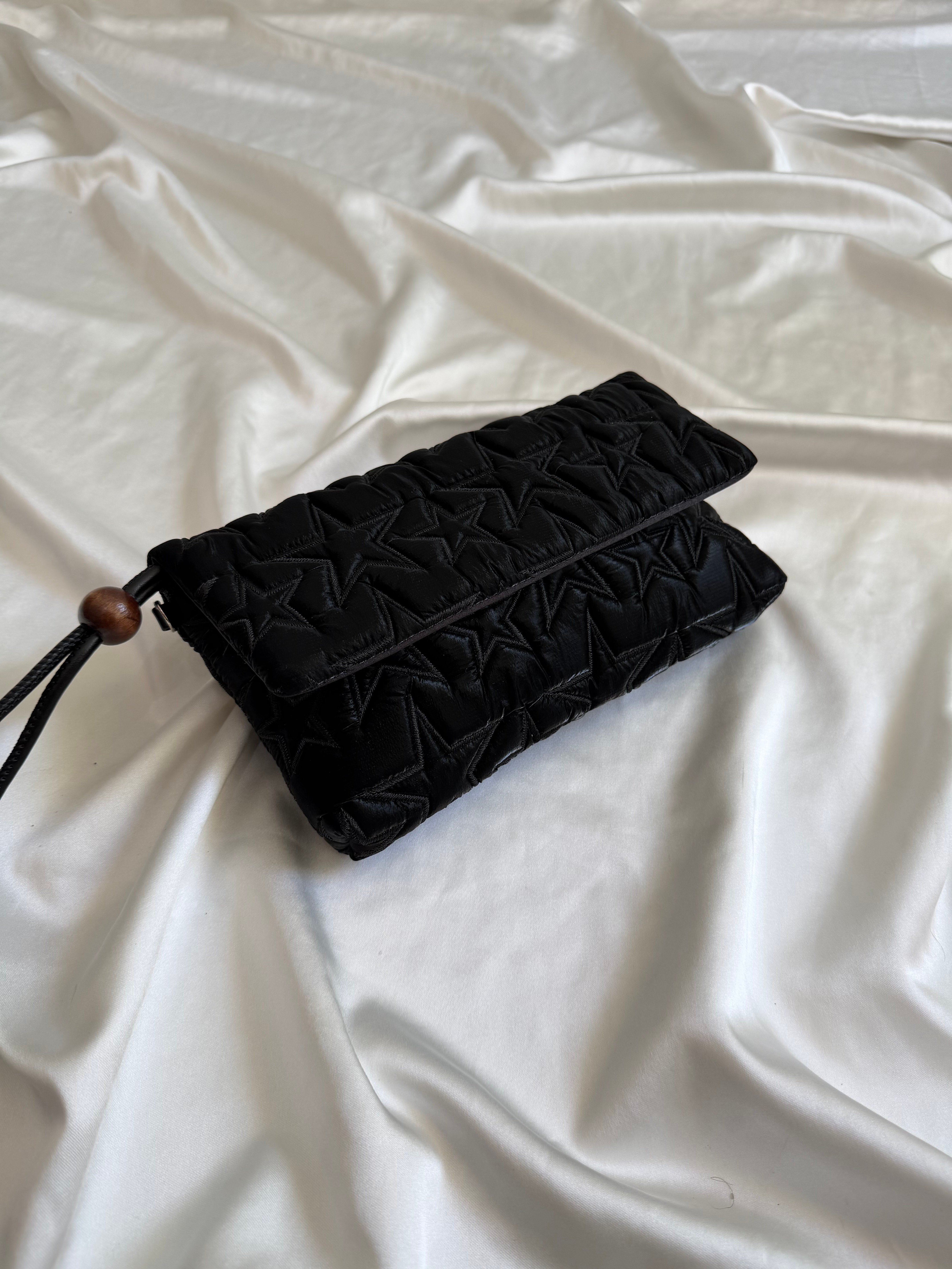Star Kapaklı Model Clutch Çanta , Portföy Çanta , El Çantası  Kumaş Siyah
