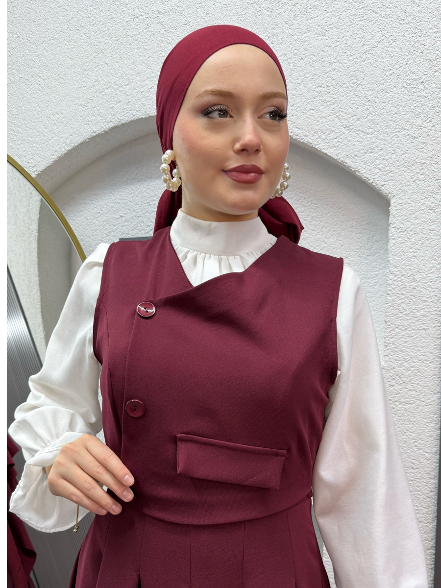 Alara Jile Elbise Bordo