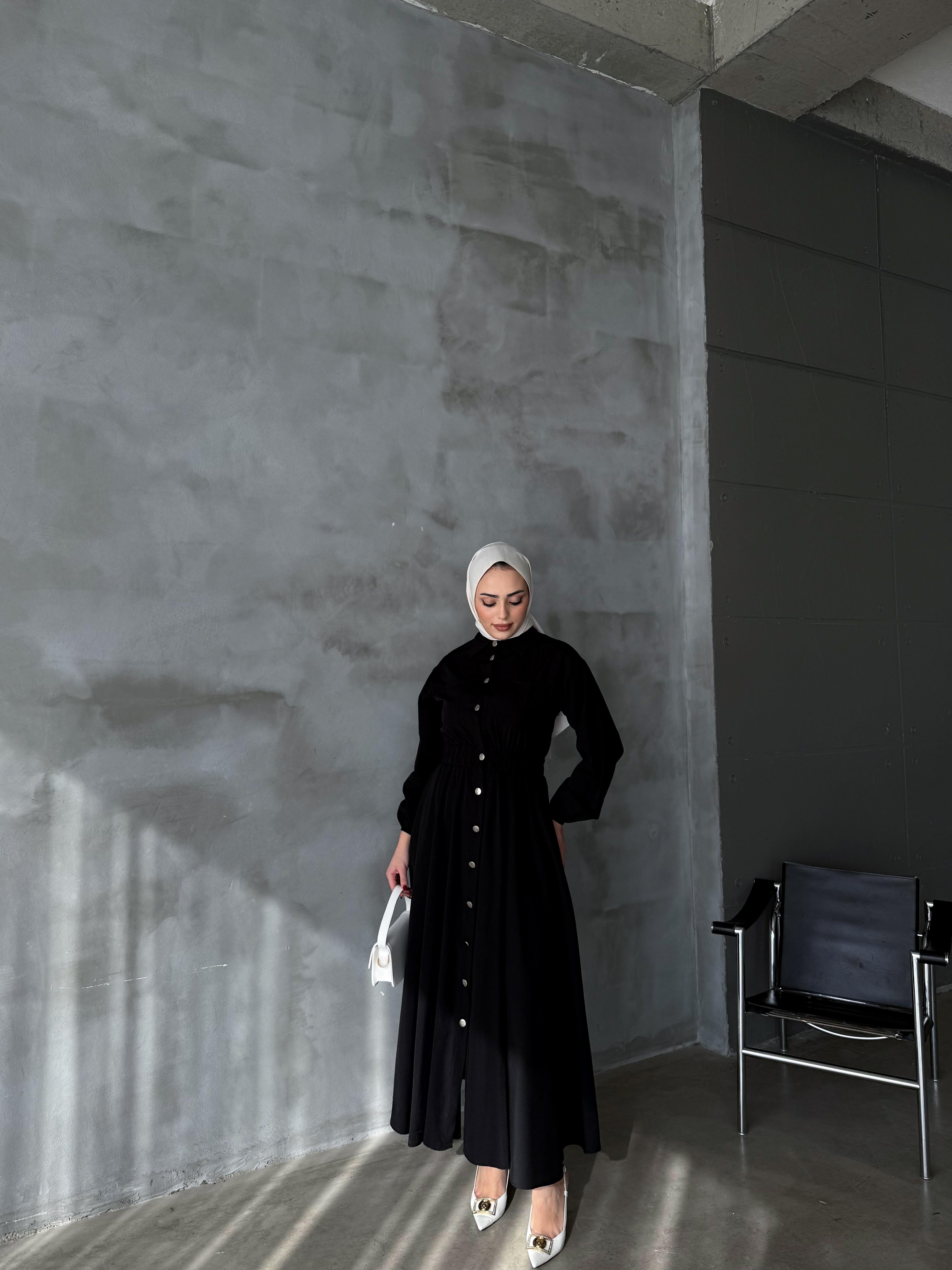 Çıtçıtlı Elbise Siyah