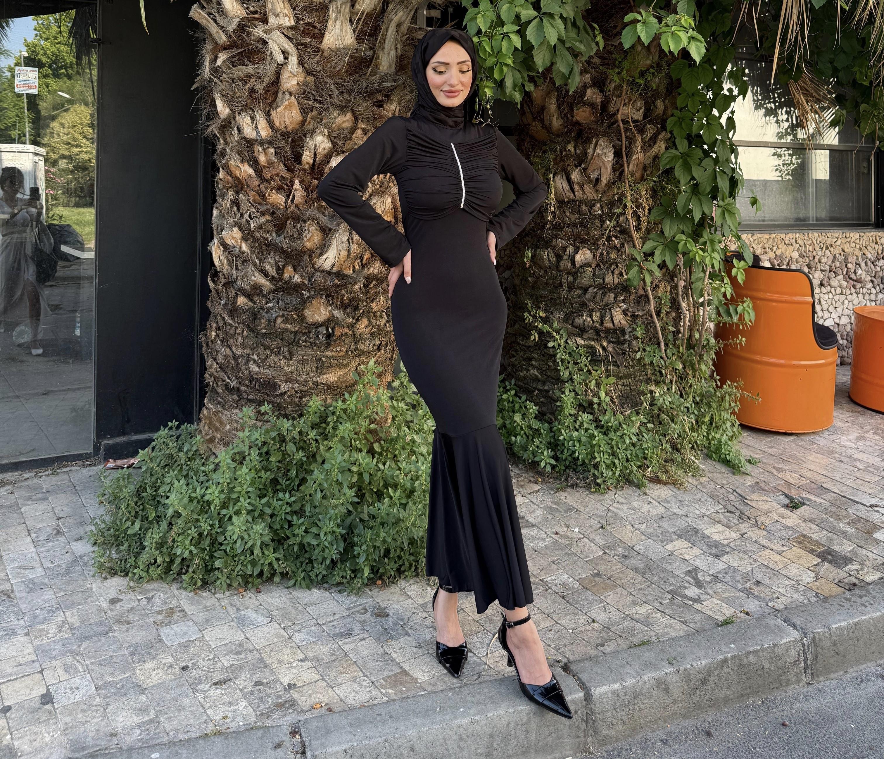 Erva Taşlı Elbise Siyah