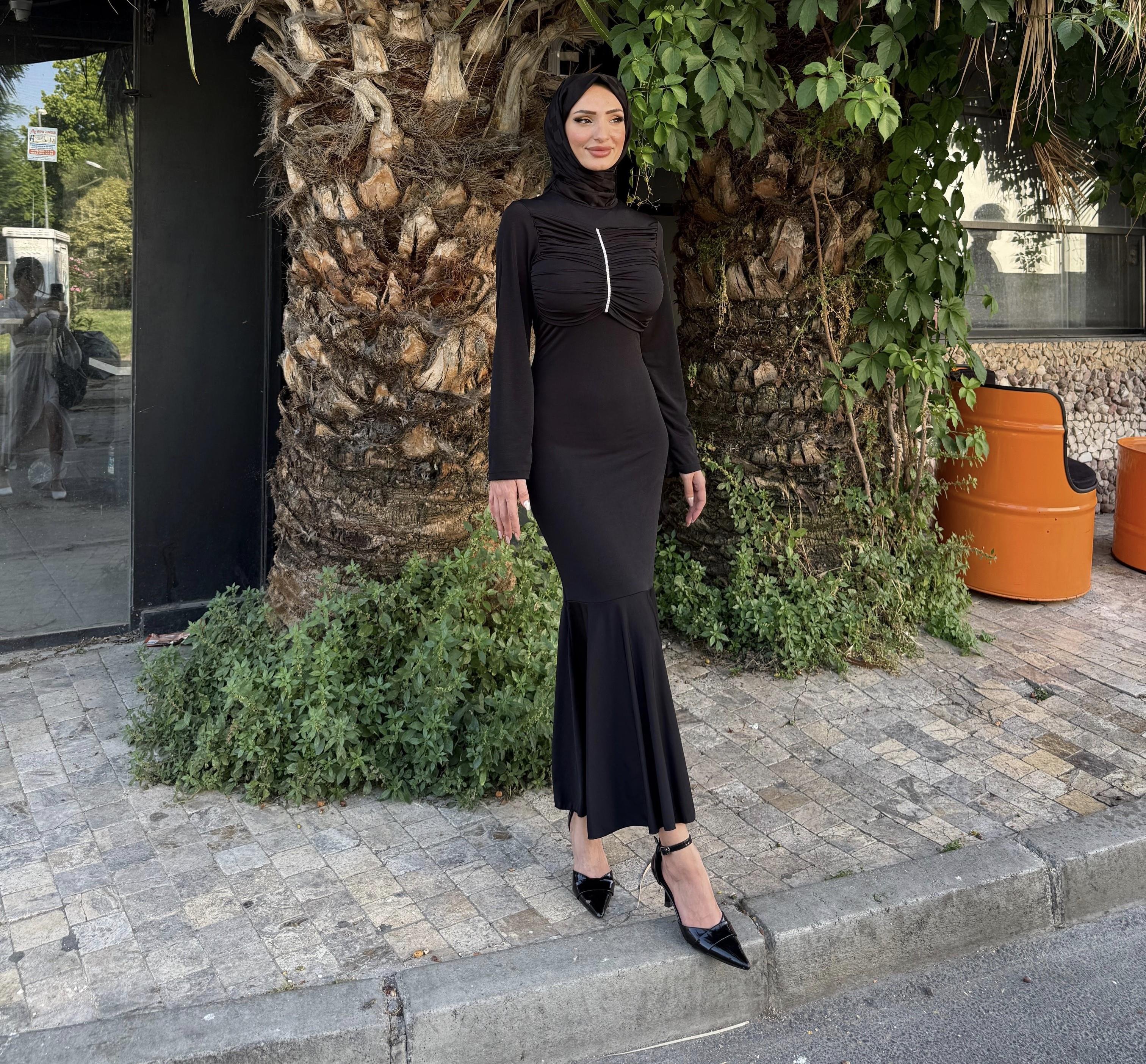 Erva Taşlı Elbise Siyah