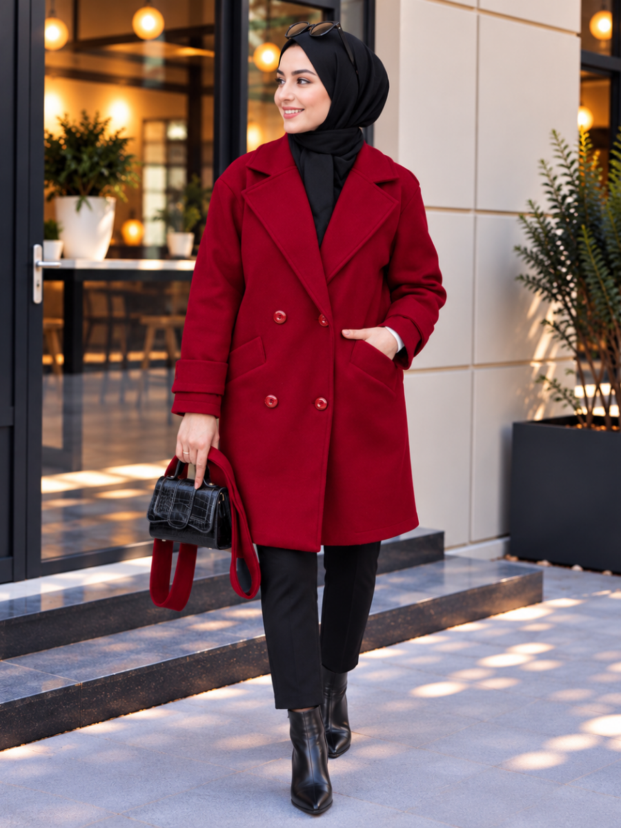 Marlow Kaşe Kaban Bordo