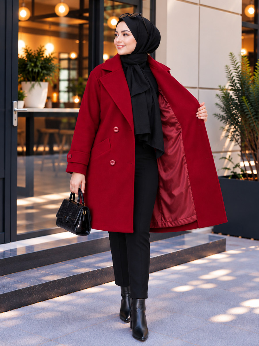 Marlow Kaşe Kaban Bordo