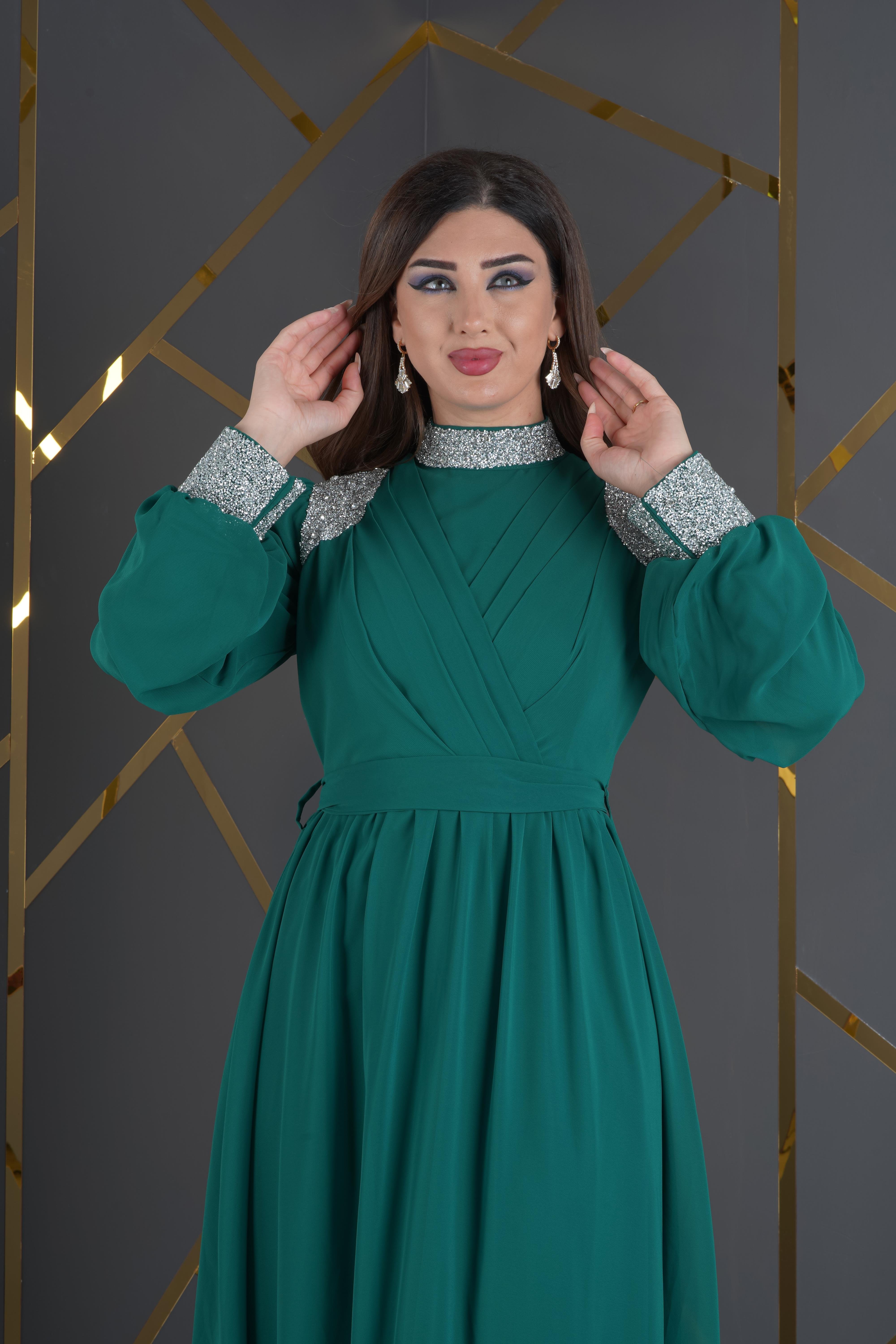 Taşlı Abiye Yeşil