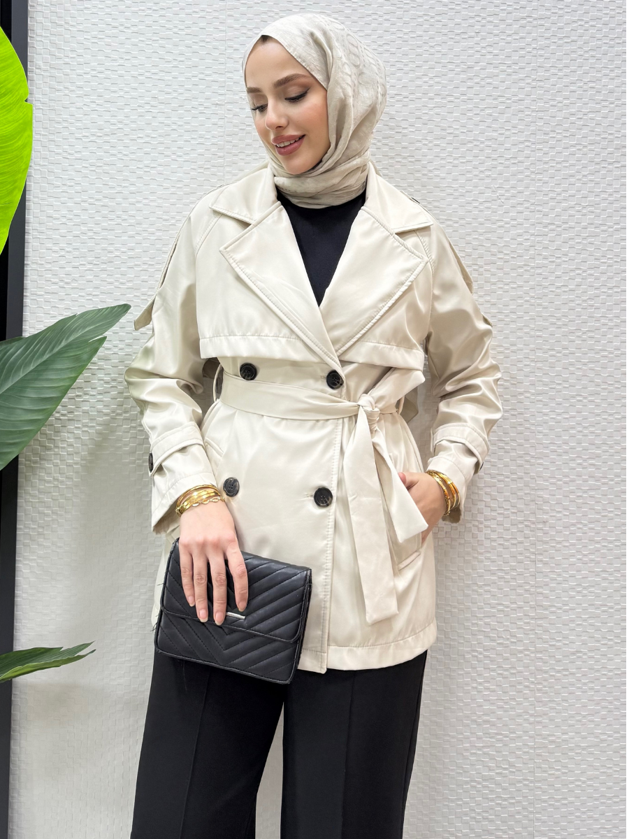 Trend Mini Trençkot Krem