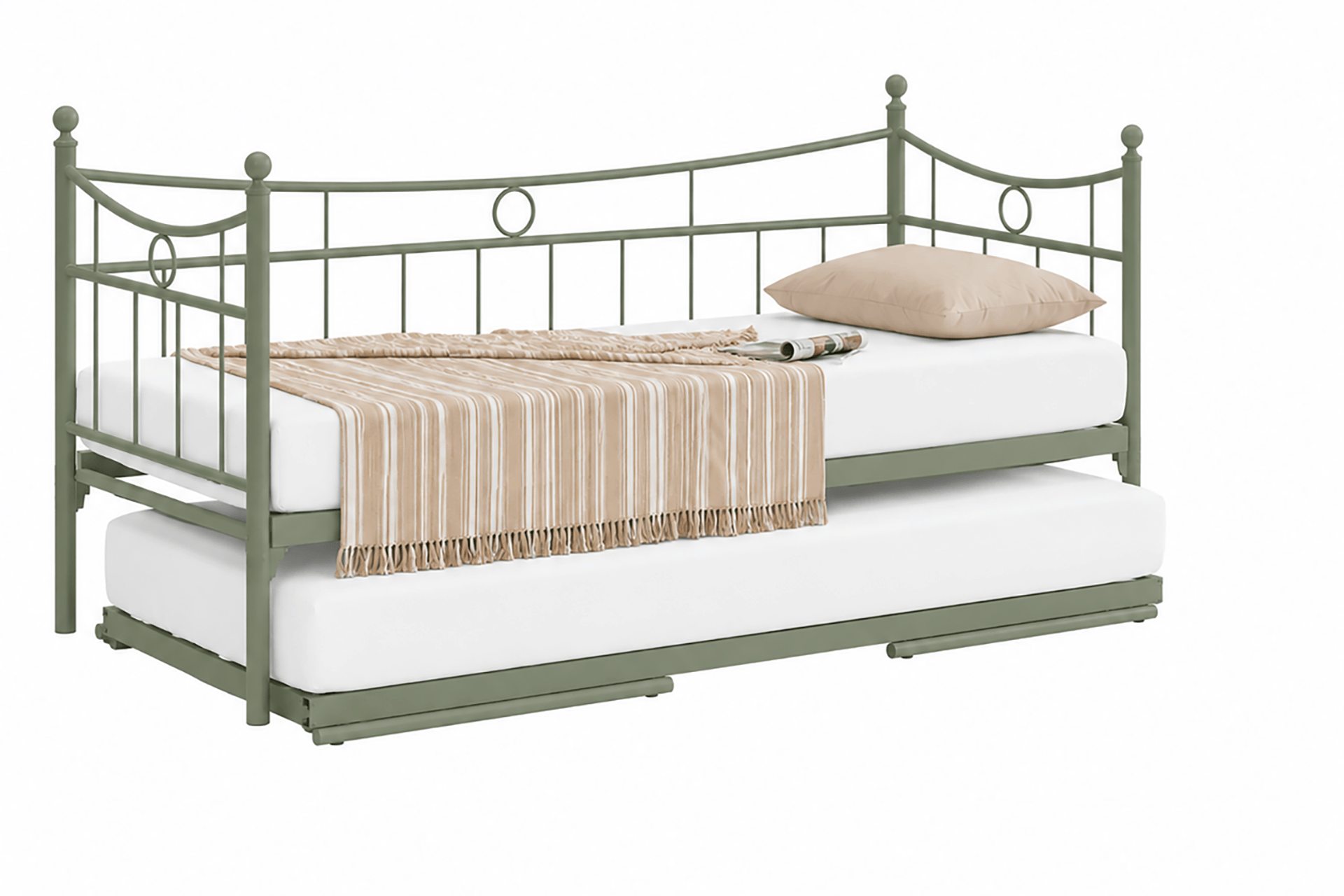 Unimet Daily Yavrulu Daybed-Çift Tek Kişilik Yeşil Metal Karyola