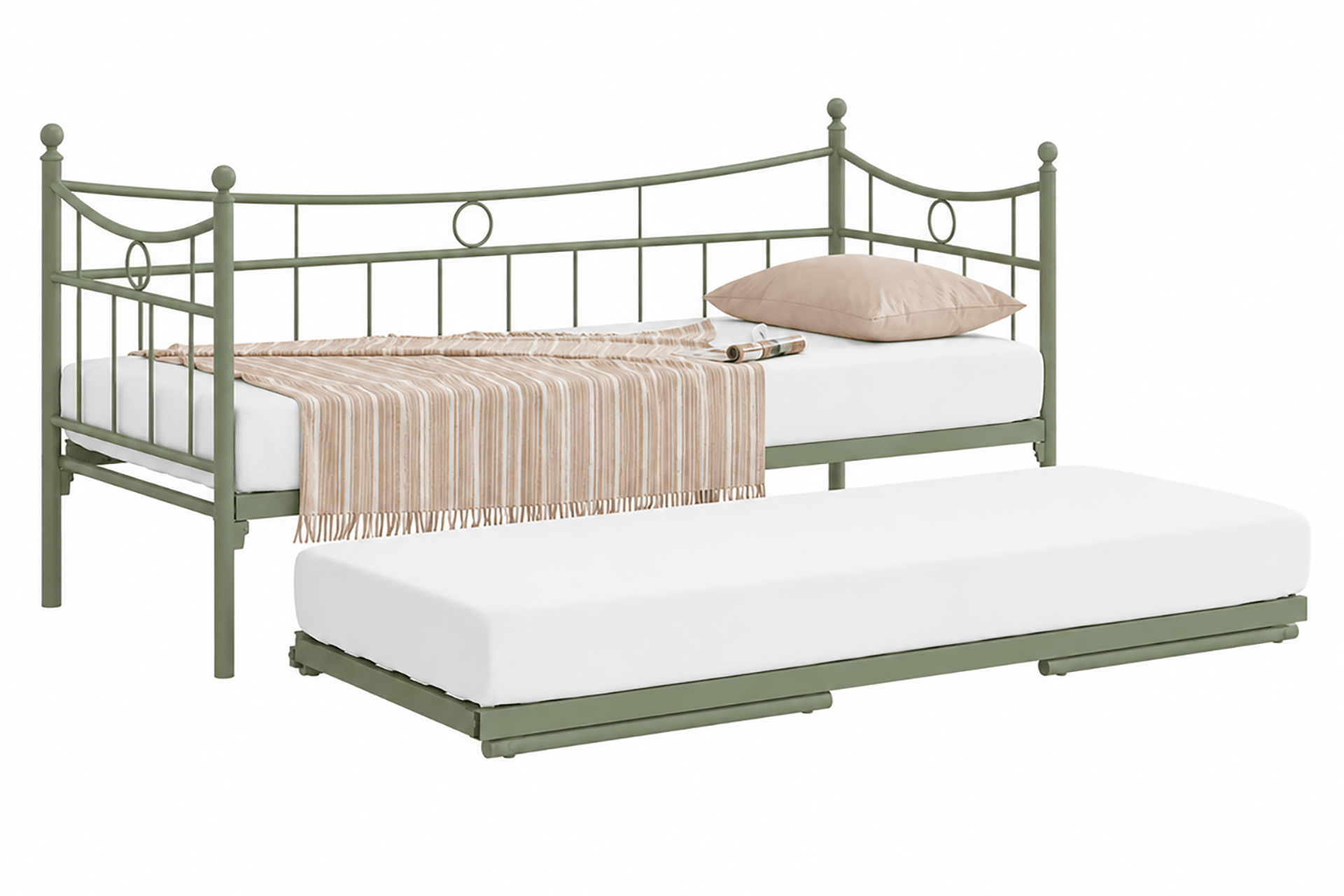 Unimet Daily Yavrulu Daybed-Çift Tek Kişilik Yeşil Metal Karyola
