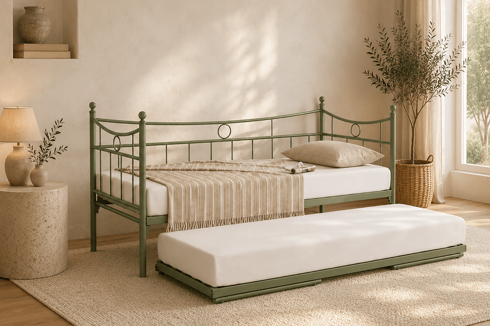 Unimet Daily Yavrulu Daybed-Çift Tek Kişilik Yeşil Metal Karyola