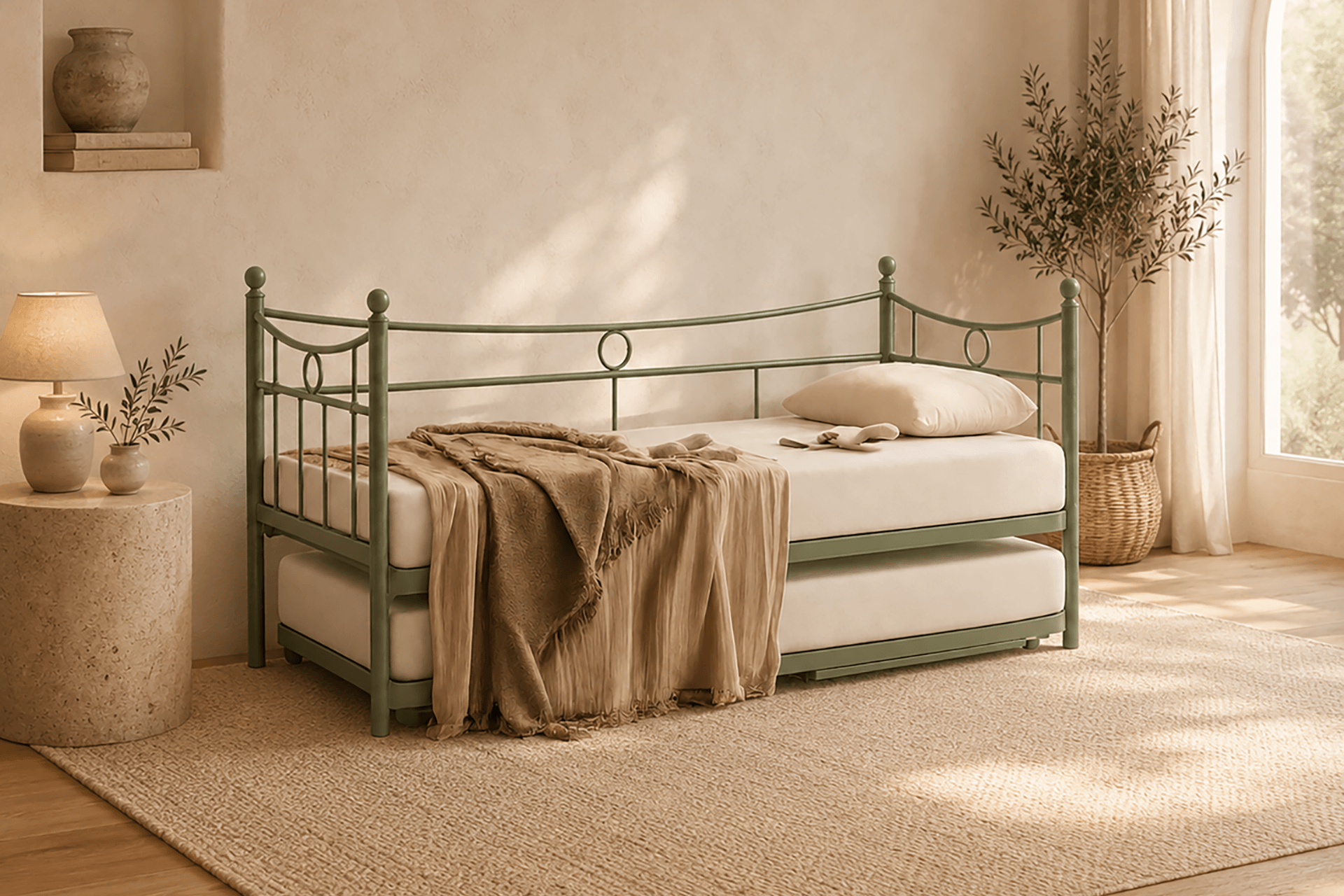 Unimet Daily Yavrulu Daybed-Çift Tek Kişilik Yeşil Metal Karyola
