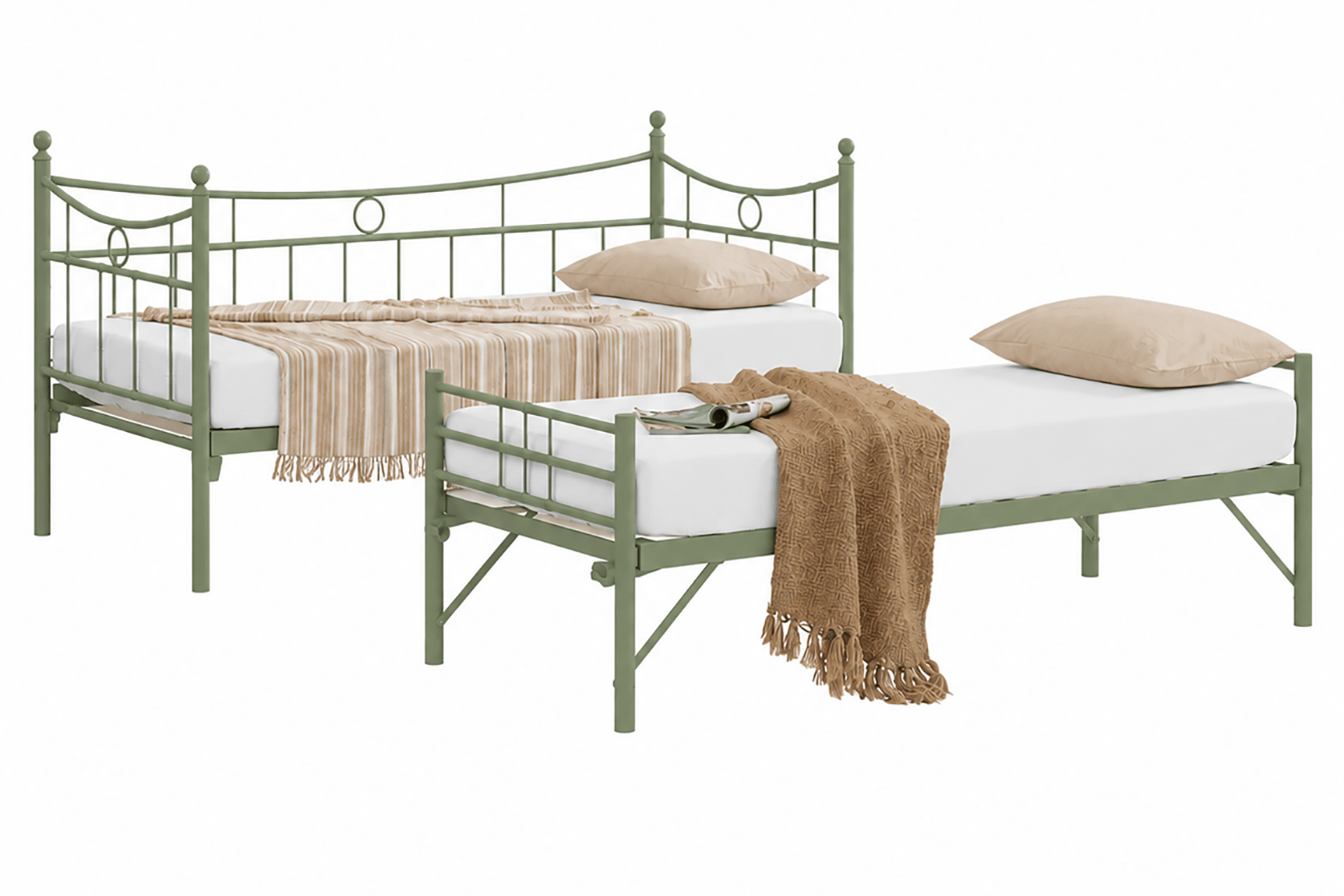 Unimet Daily Yavrulu Daybed-Çift Tek Kişilik Yeşil Metal Karyola