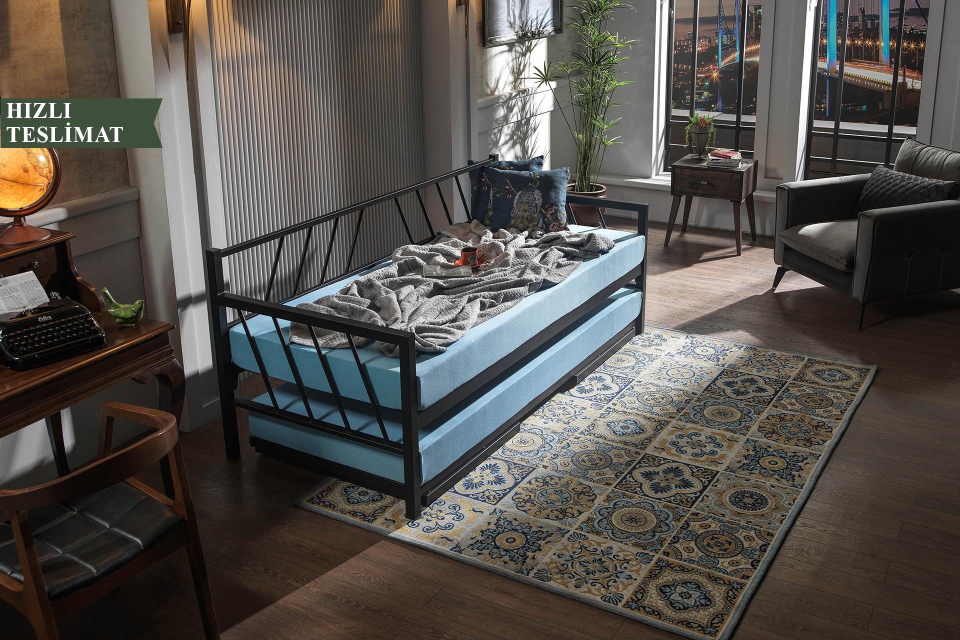 Unimet Glory Yavrulu Daybed-Yataklar Dahil-Çift Tek Kişilik Metal Karyola