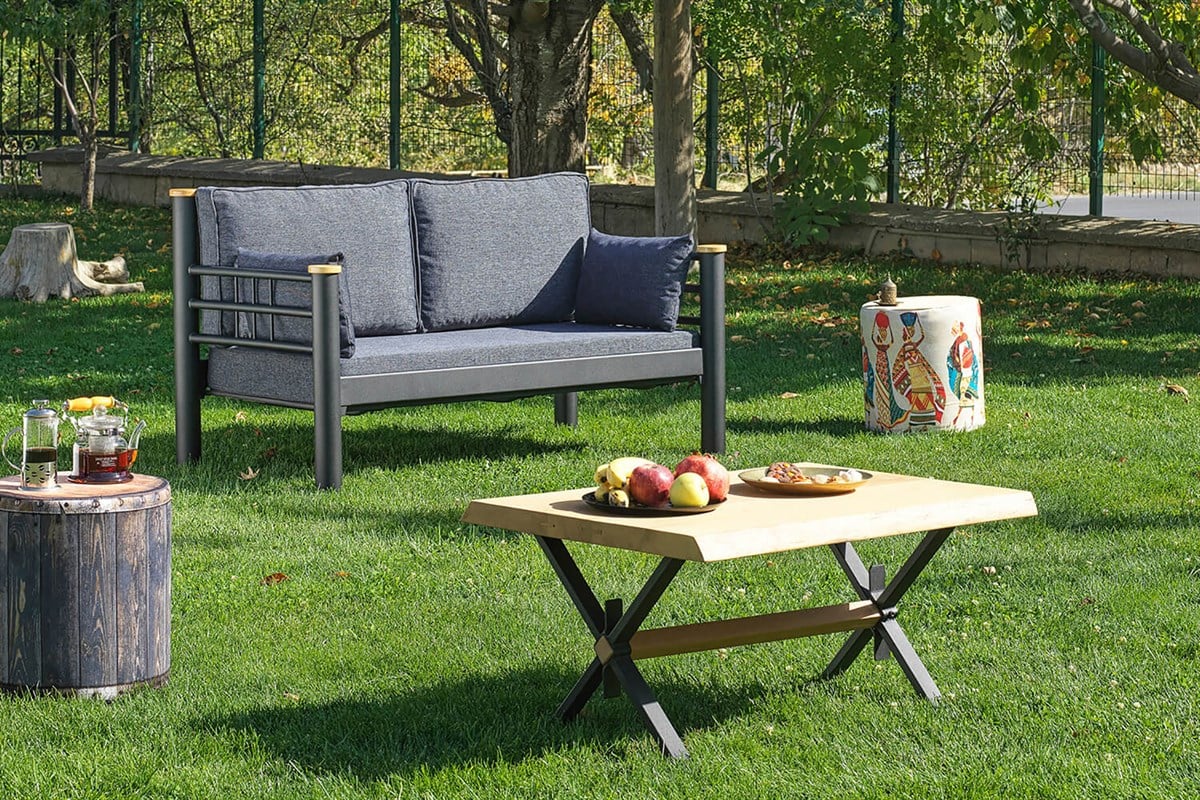 Unimet Kappis Dk Metal Sofa Sedir İkili Koltuk Siyah-Antrasit