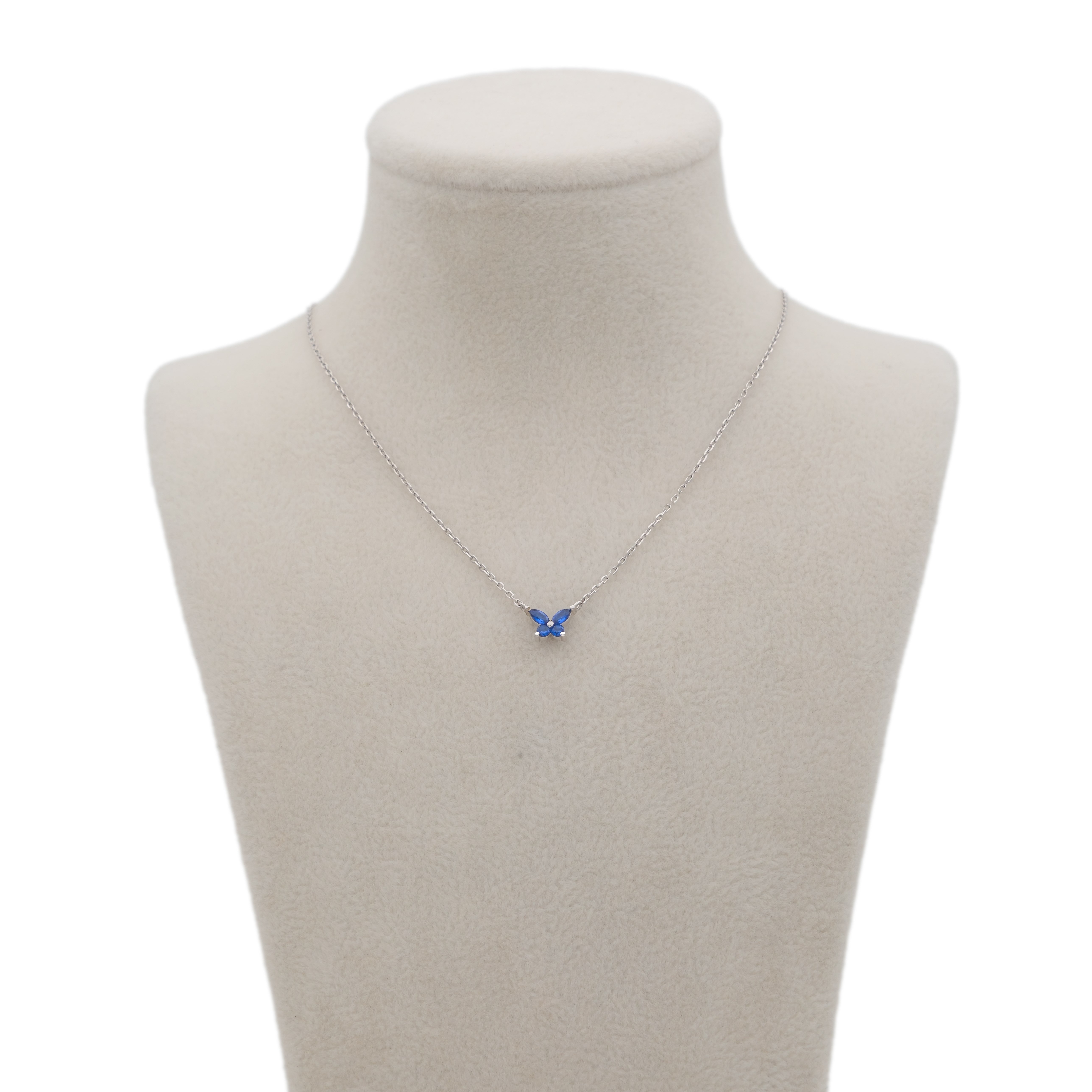 Silver Lacivert Taşlı Mini Kelebek Gümüş Kolye