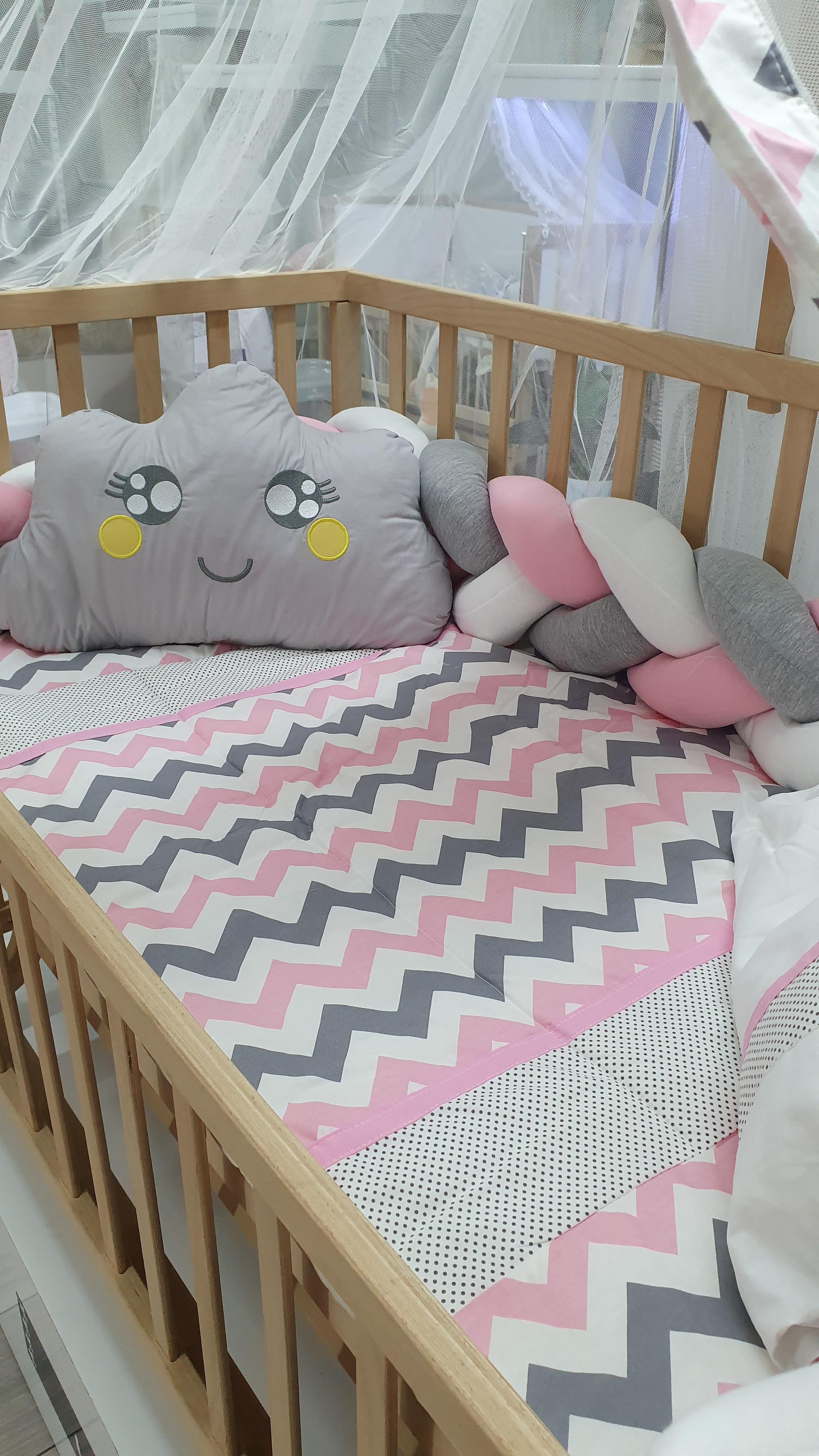 ABC Baby Zigzag 60x120 Beşik Uyku Seti - Pembe Gri