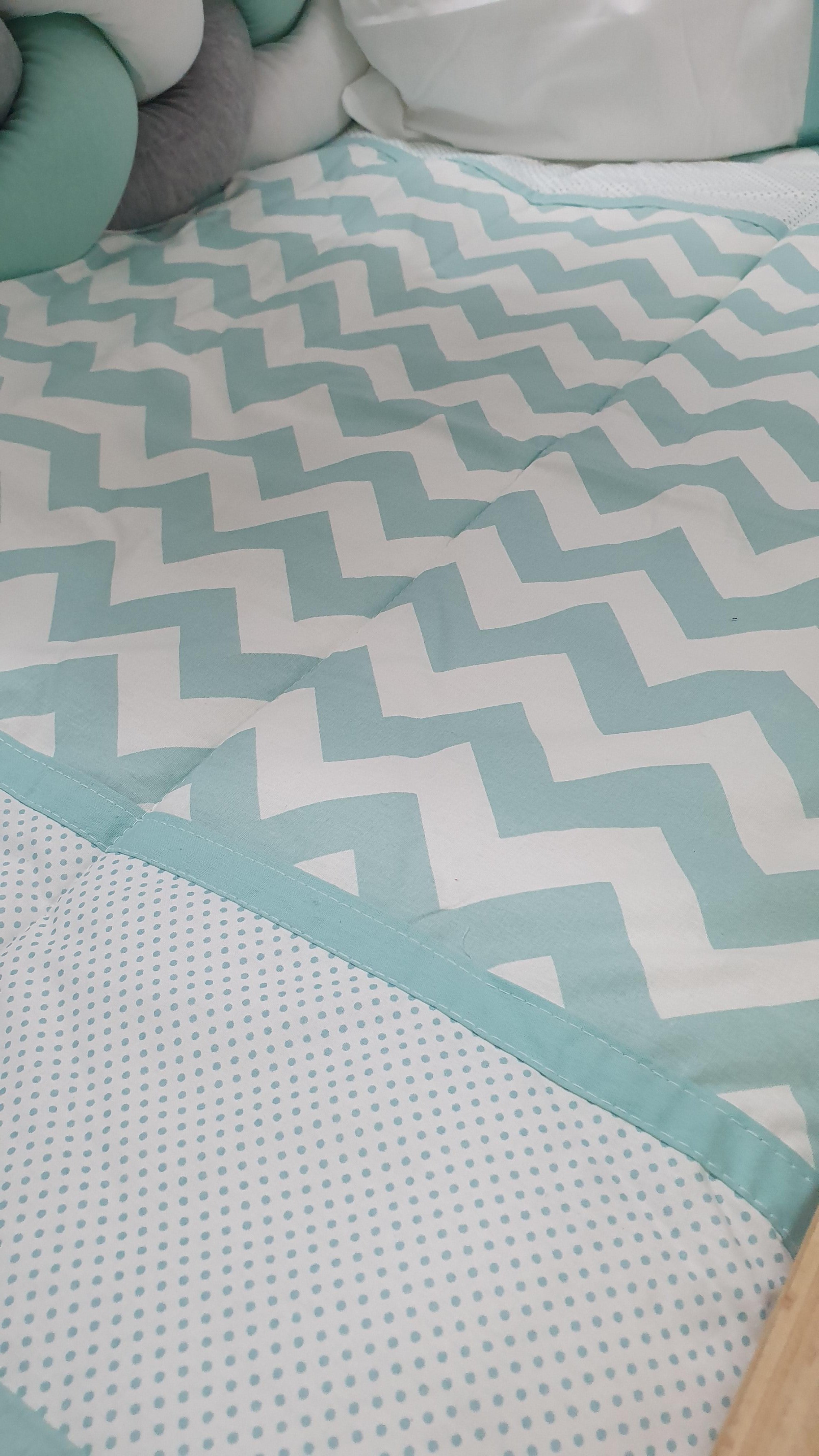 ABC Baby Zigzag 60x120 Beşik Uyku Seti - Yeşil Beyaz