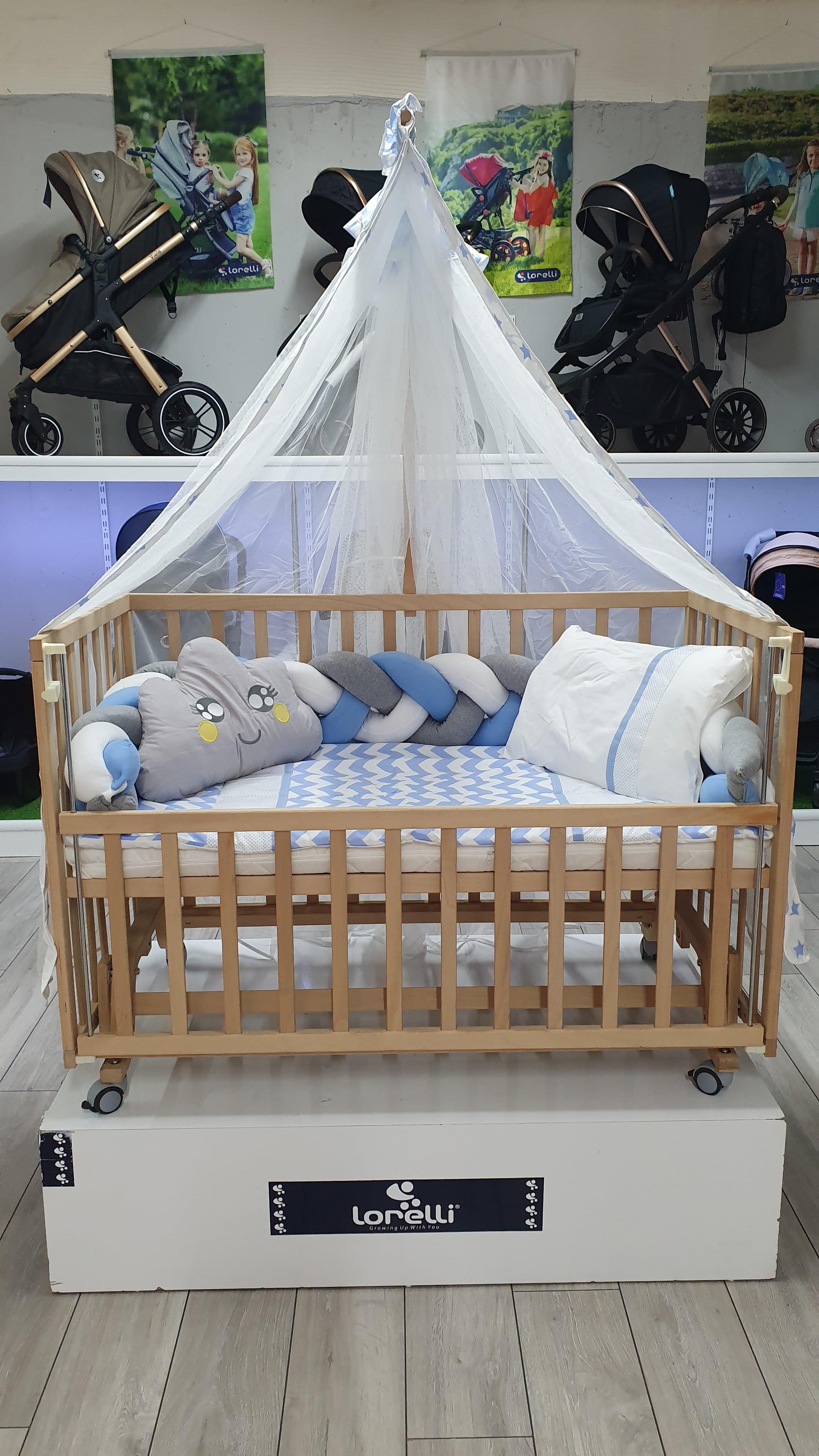 ABC Baby Zigzag Beşik Uyku Seti - Mavi Gri