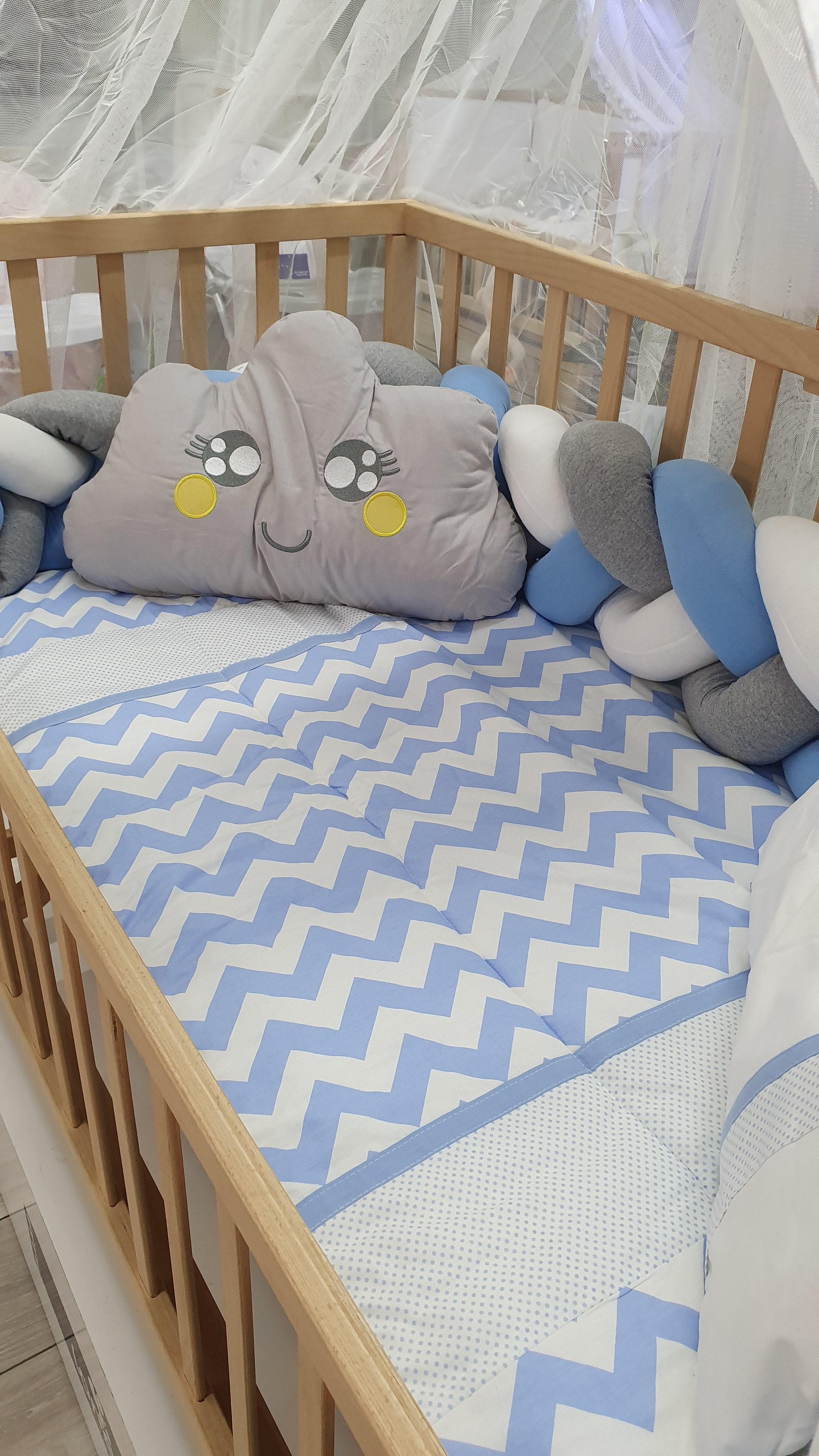 ABC Baby Zigzag Beşik Uyku Seti - Mavi Gri