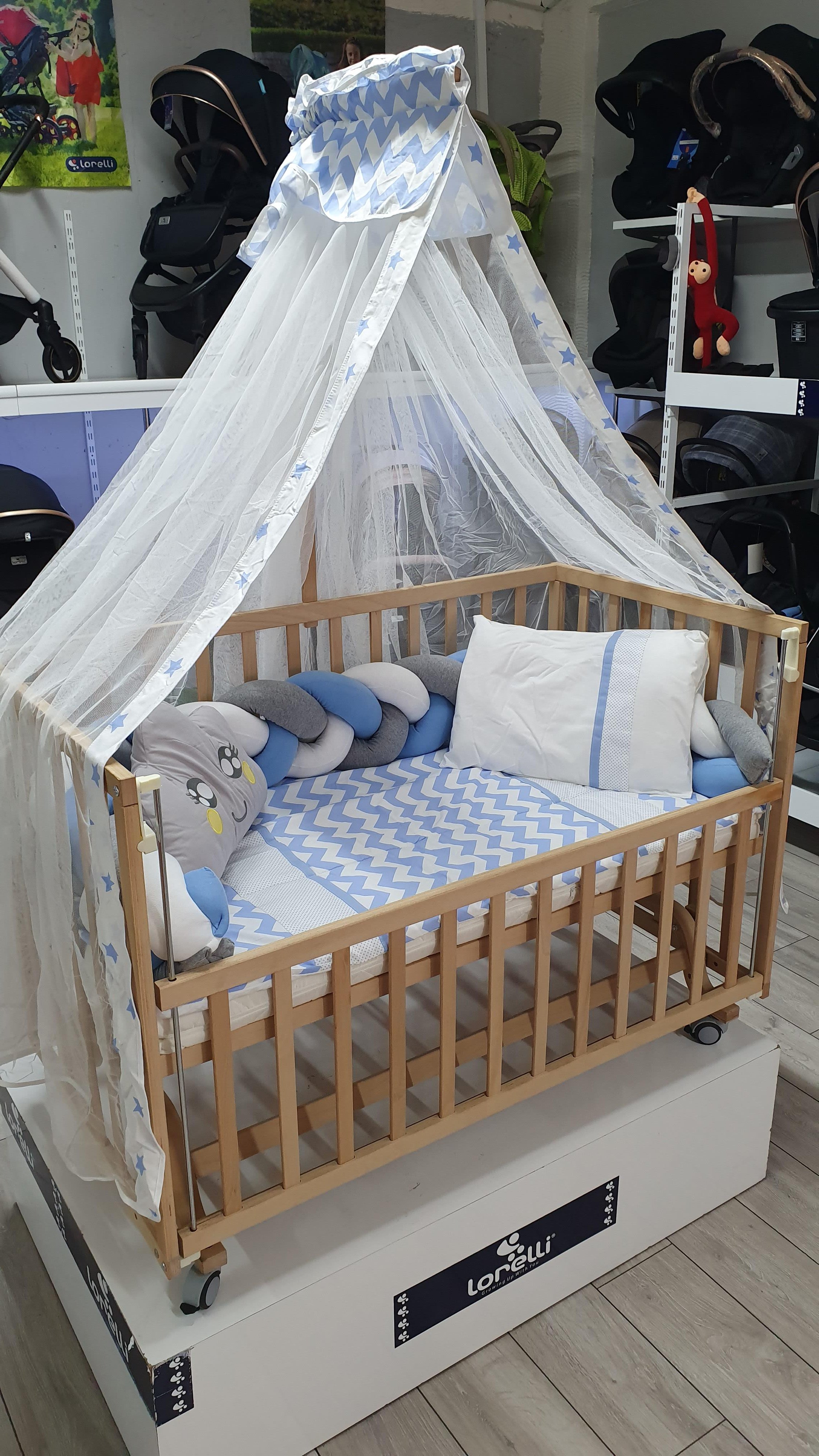 ABC Baby Zigzag Beşik Uyku Seti - Mavi Gri