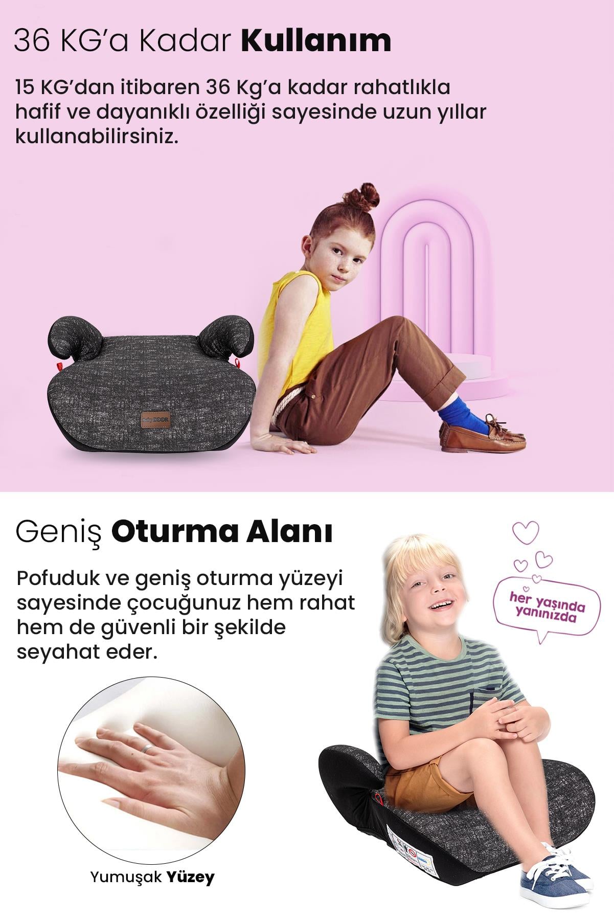 Babydoor Motto 15-36 KG Yükseltici Oto Koltuğu Ultra Comfort Yükseltici - Siyah