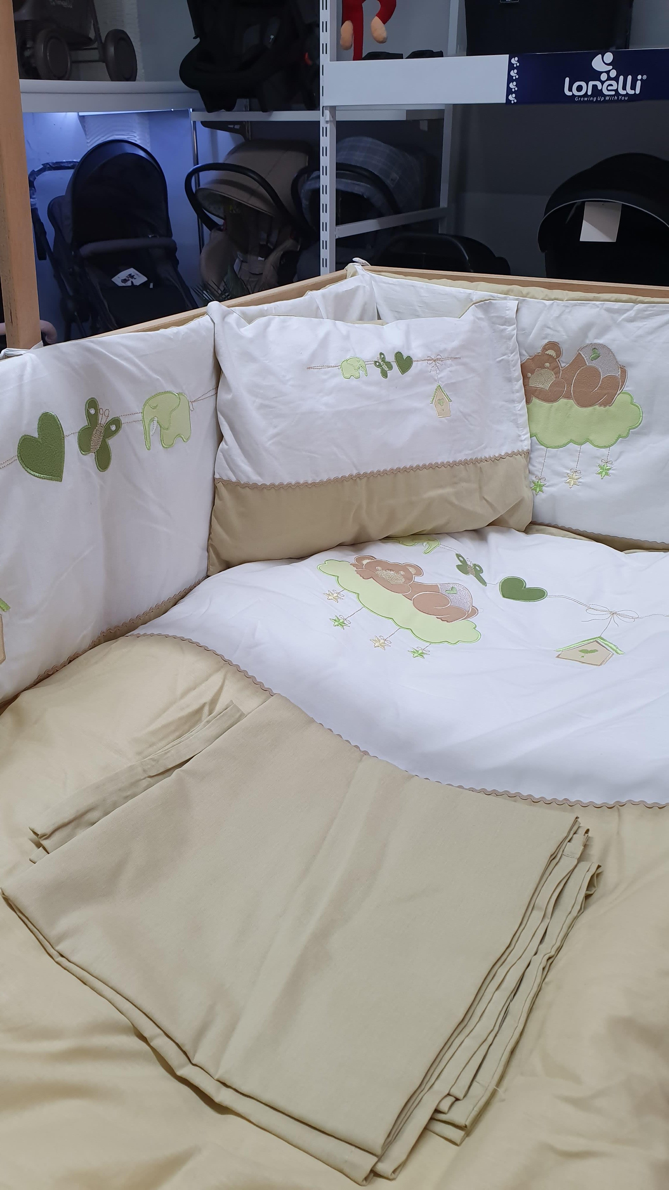 Coolbaby Ayı Desenli 60x120 Beşik Uyku Seti - Bej Beyaz