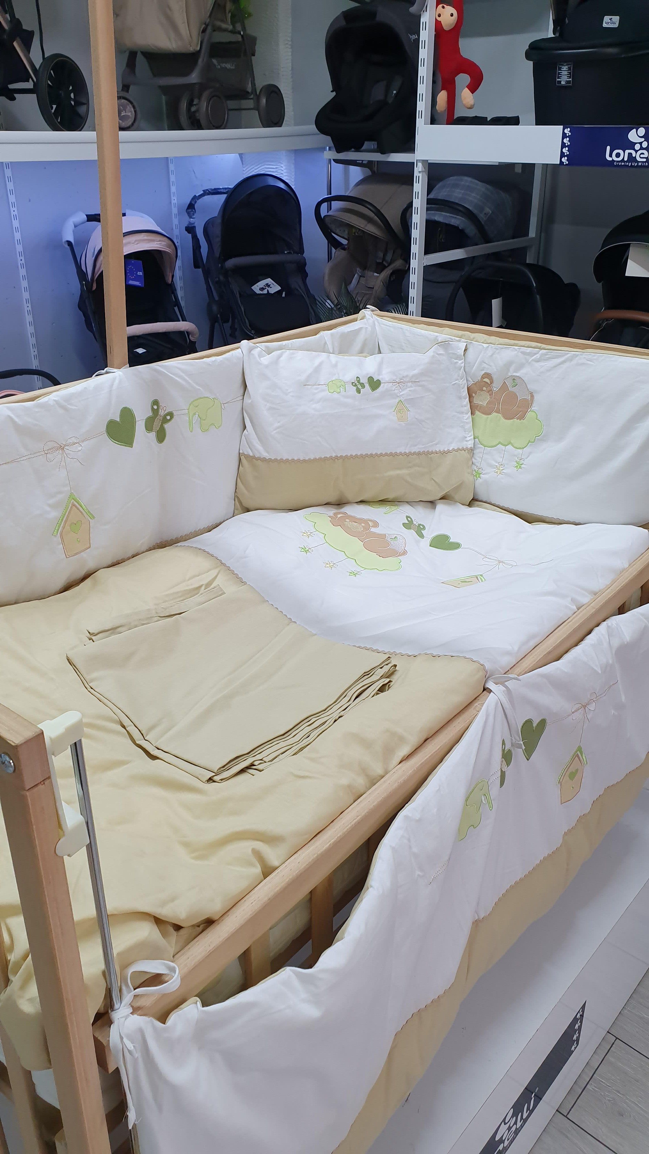 Coolbaby Ayı Desenli 60x120 Beşik Uyku Seti - Bej Beyaz