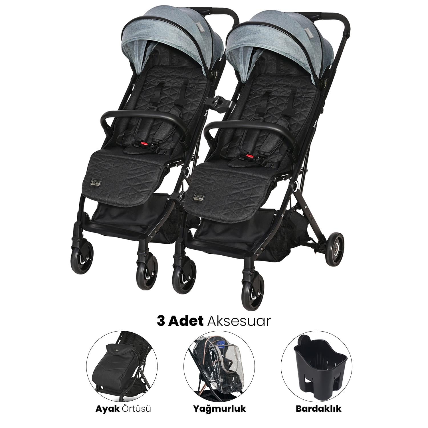 Lorelli Myla Ayrılıp Birleşebilen Kabin İkiz Bebek Arabası - Arctic Blue