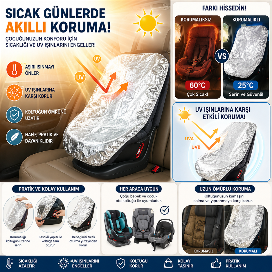 LORELLİ Çocuk Oto Koltuğu Güneş Koruyucu Isı ve UV Koruma Kılıfı