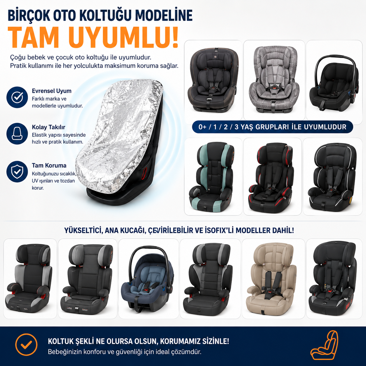 LORELLİ Çocuk Oto Koltuğu Güneş Koruyucu Isı ve UV Koruma Kılıfı