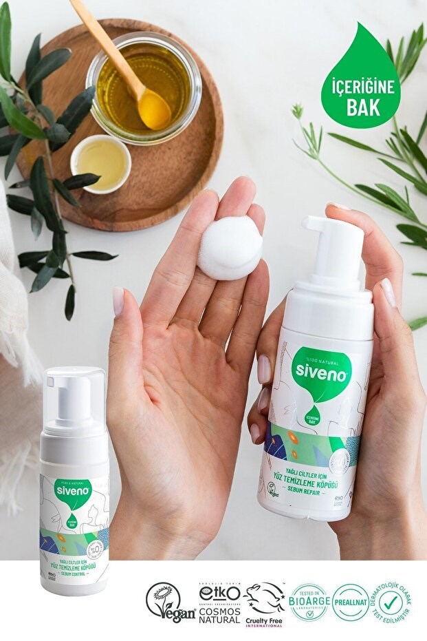 Siveno %100 Doğal Yüz Temizleme Köpüğü Yağlı Ciltler İçin Makyaj Siyah Nokta Sivilce Vegan 100 ml