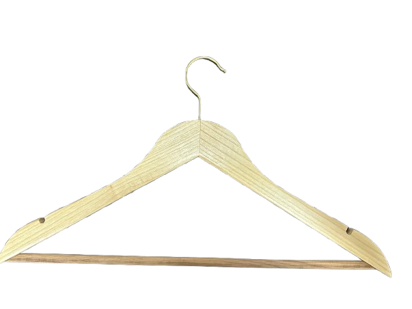 100 Adet Ahşap Elbise Askısı Vernikli Ahşap Kıyafet Askısı Cilalı Gold Kanca 43 Cm