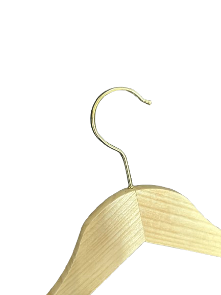 100 Adet Ahşap Elbise Askısı Vernikli Ahşap Kıyafet Askısı Cilalı Gold Kanca 43 Cm