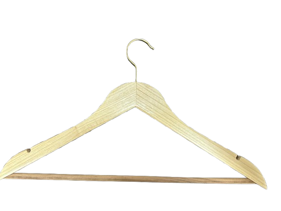 100 Adet Ahşap Elbise Askısı Vernikli Ahşap Kıyafet Askısı Cilalı Gold Kanca 43 Cm