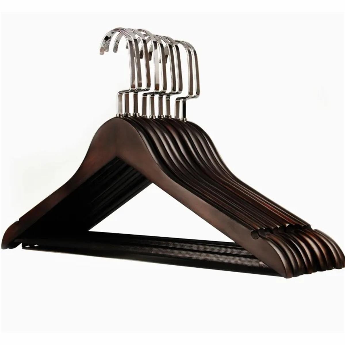 100 Adet Ahşap Gelinlik Askısı Kahverengi Ahşap Elbise Askısı Amerikan Kancalı 43 cm