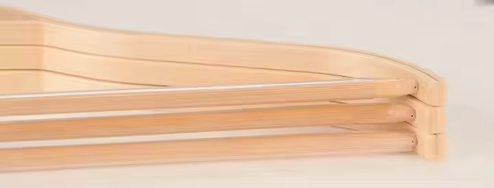 100 Adet Ahşap Otel Tipi Askı, Lamine Ahşap Otel Tipi Elbise Askısı 44 cm  Vernikli Metal Halka 