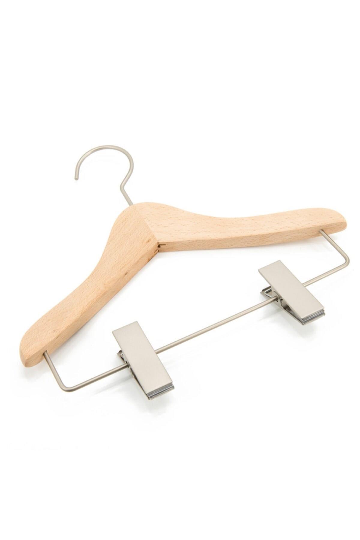 12 Adet Ahşap Bebek Elbise Askısı Vernikli Bebek Takım Elbise Askısı Metal Mandallı 32 Cm