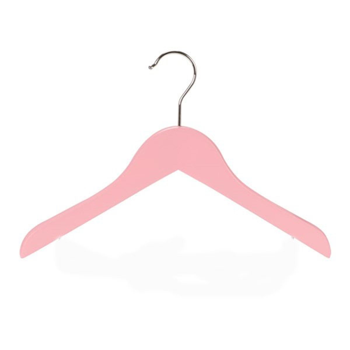 12 Adet Ahşap Bebek Elbise Askısı Vernikli Ahşap Çocuk Askısı Pembe Boyalı 32 cm