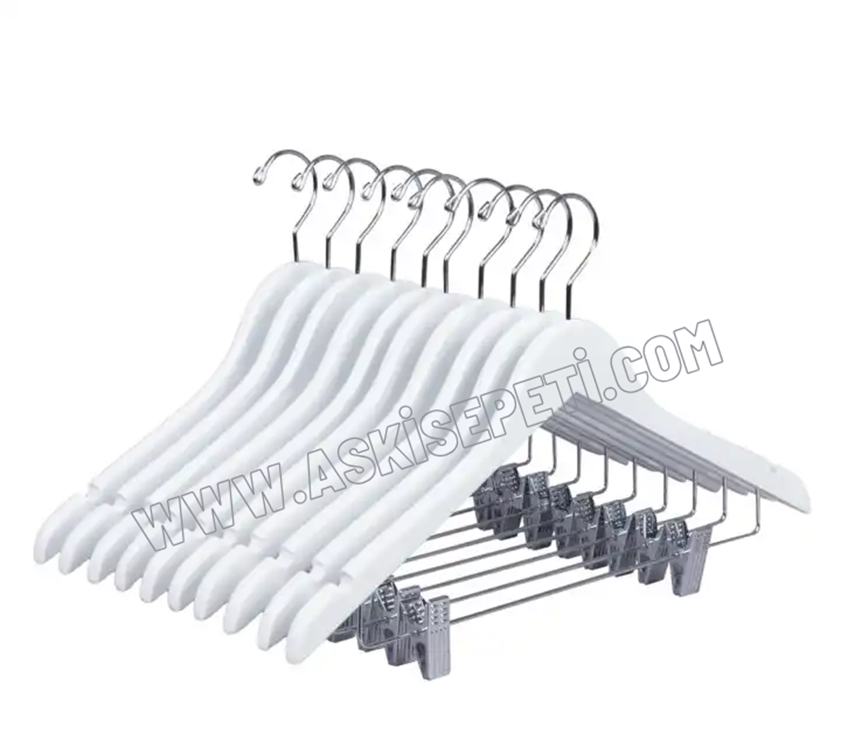 12 Adet Ahşap Elbise Askısı Beyaz Takım Elbise Askısı Kıyafet Askısı Nikel Kare Mandallı 43 Cm