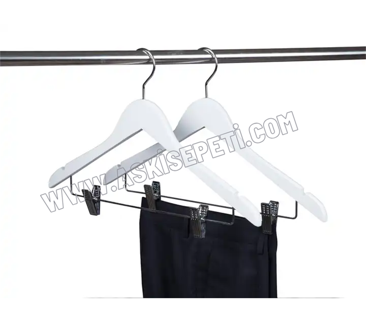 12 Adet Ahşap Elbise Askısı Beyaz Takım Elbise Askısı Kıyafet Askısı Nikel Kare Mandallı 43 Cm