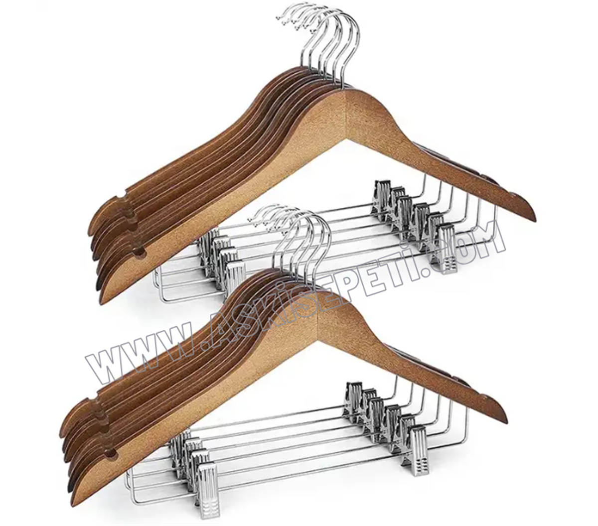 12 Adet Ahşap Elbise Askısı Kahverengi Takım Elbise Askısı Kıyafet Askısı Nikel Kare Mandallı 43 Cm