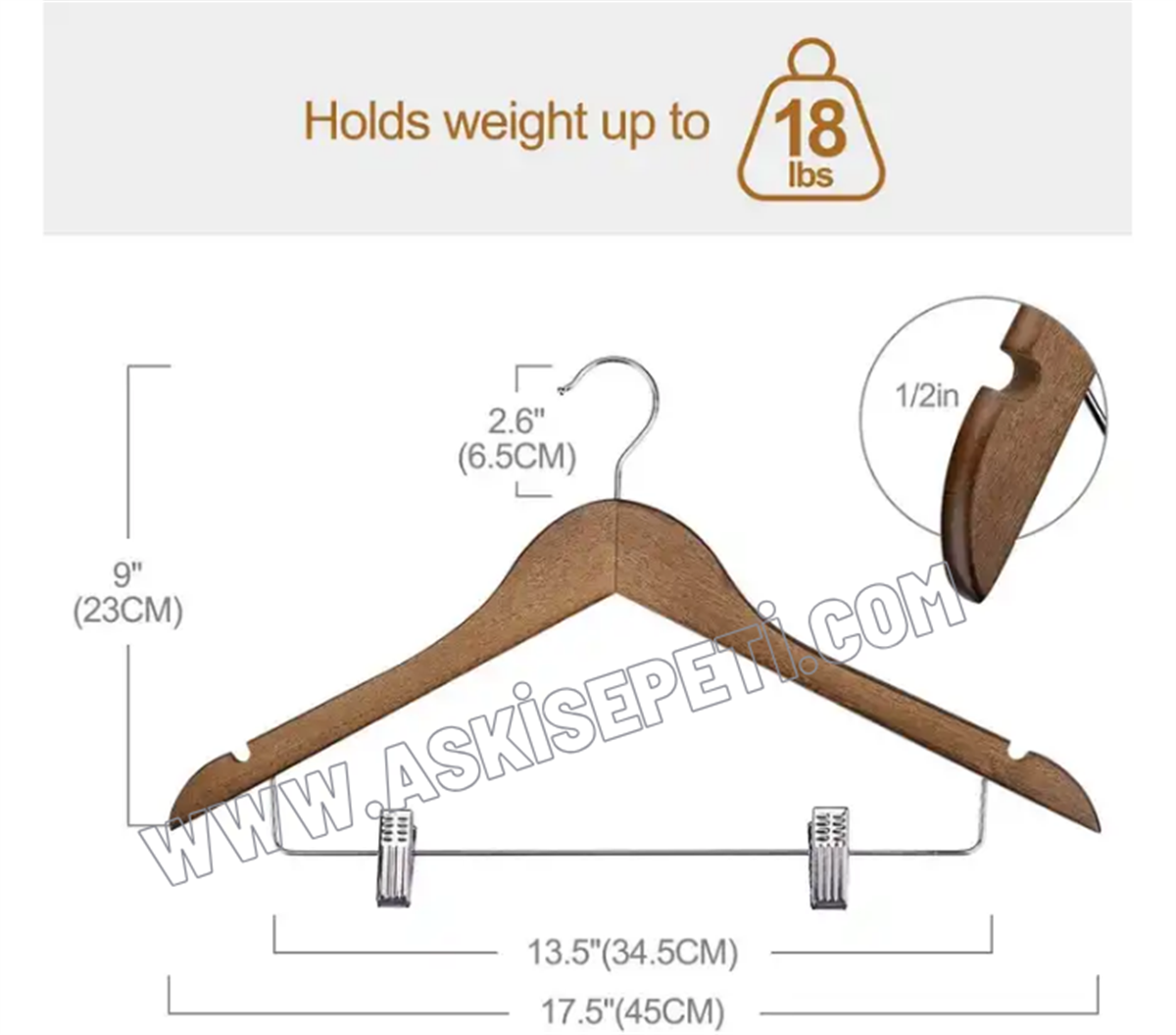 12 Adet Ahşap Elbise Askısı Kahverengi Takım Elbise Askısı Kıyafet Askısı Nikel Kare Mandallı 43 Cm