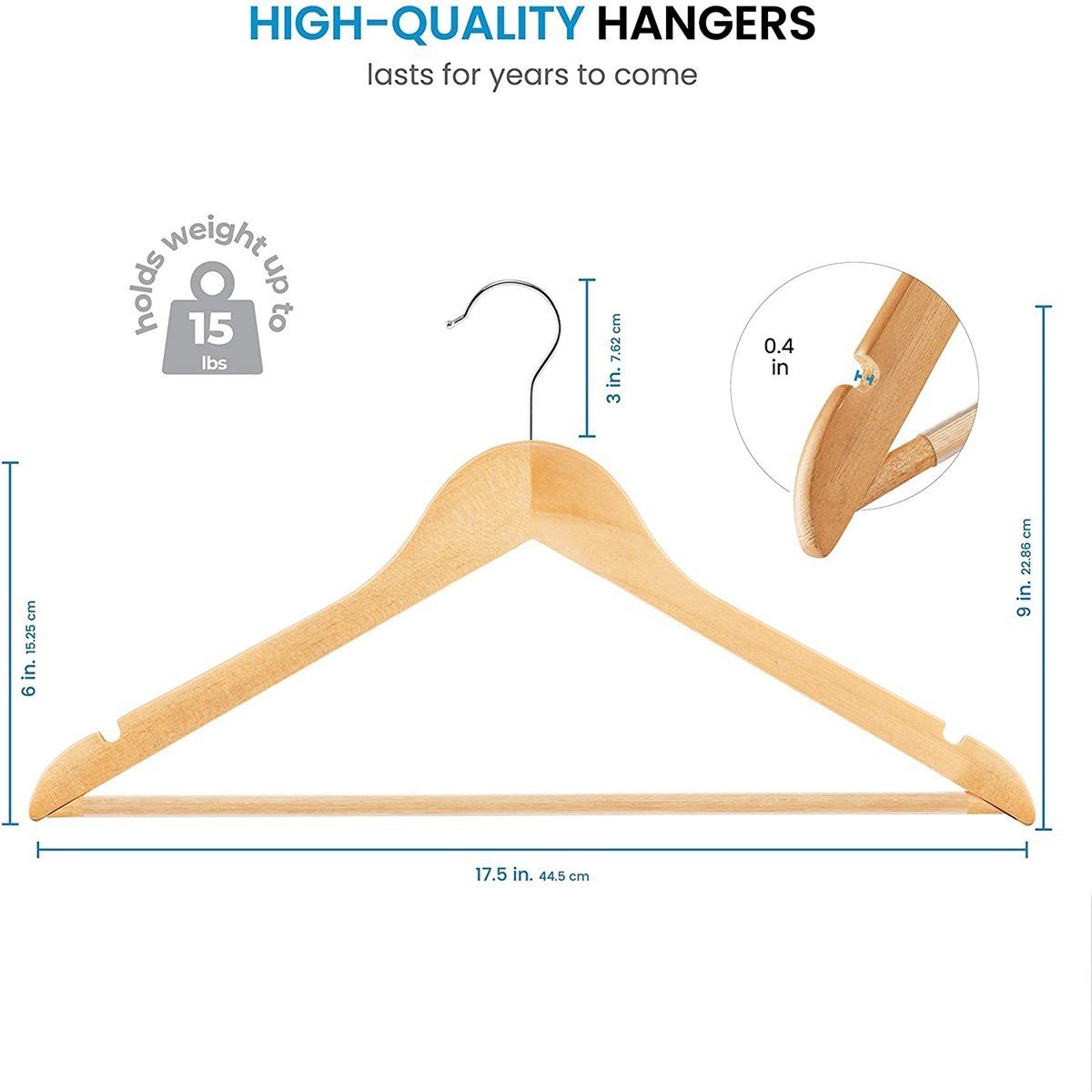 12 Adet Ahşap Elbise Askısı Kıyafet Askısı Ahşap Pantolon Askısı Vernikli 43 cm
