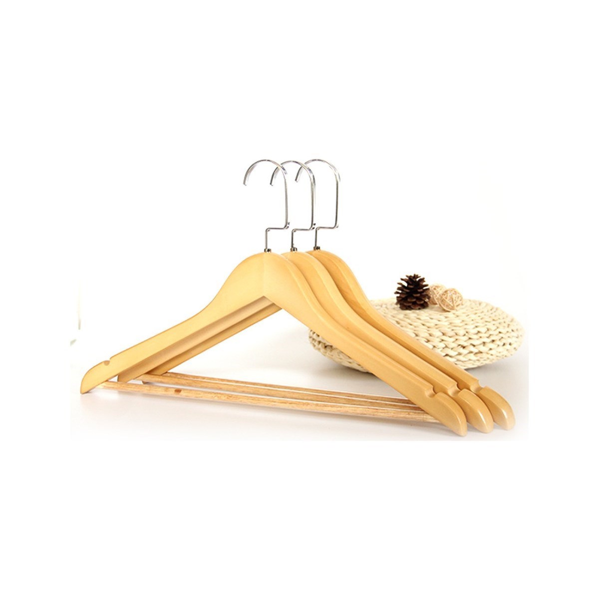 12 Adet Ahşap Elbise Askısı Kıyafet Askısı Ahşap Pantolon Askısı Vernikli Amerikan Kanca 43 cm