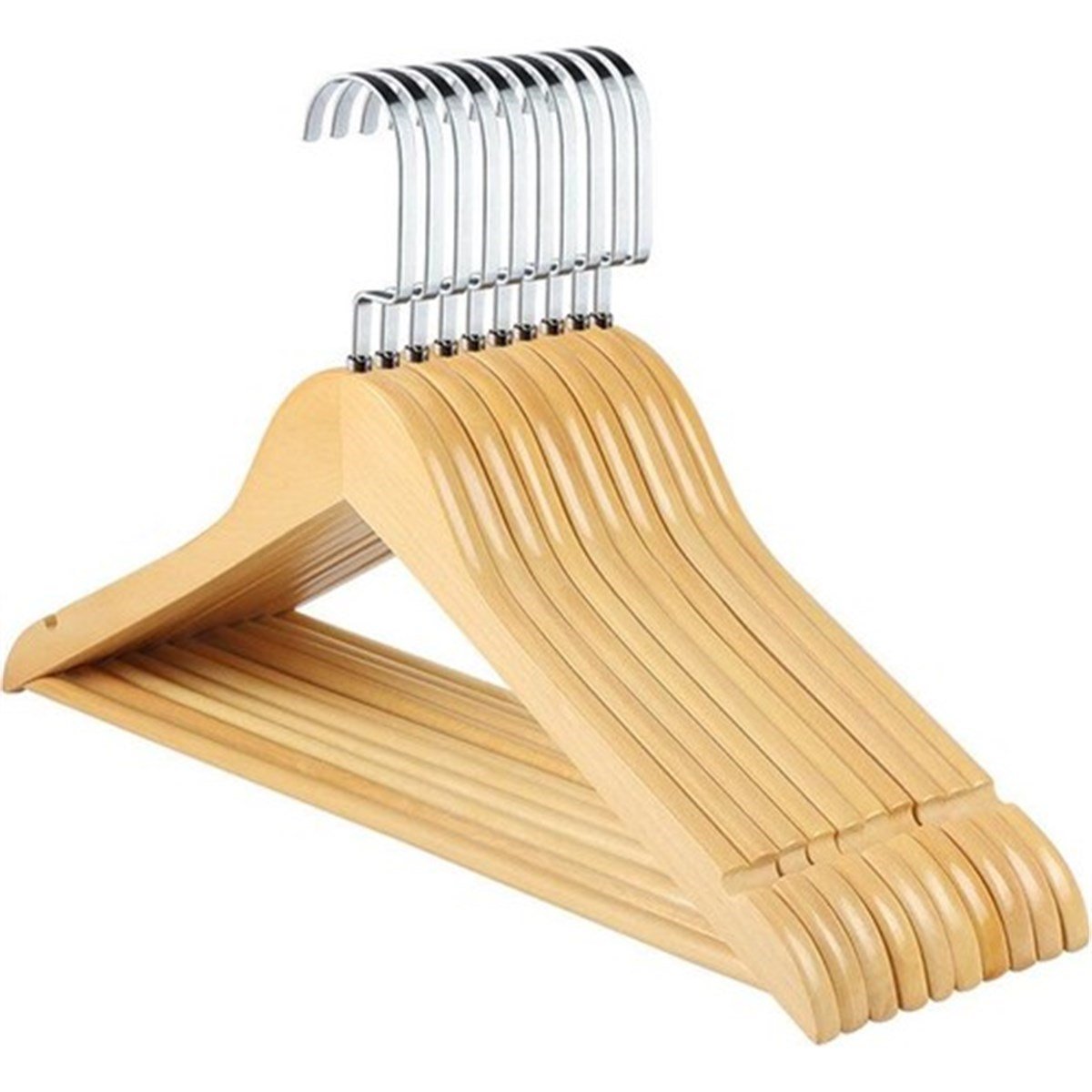 12 Adet Ahşap Elbise Askısı Kıyafet Askısı Ahşap Pantolon Askısı Vernikli Amerikan Kanca 43 cm