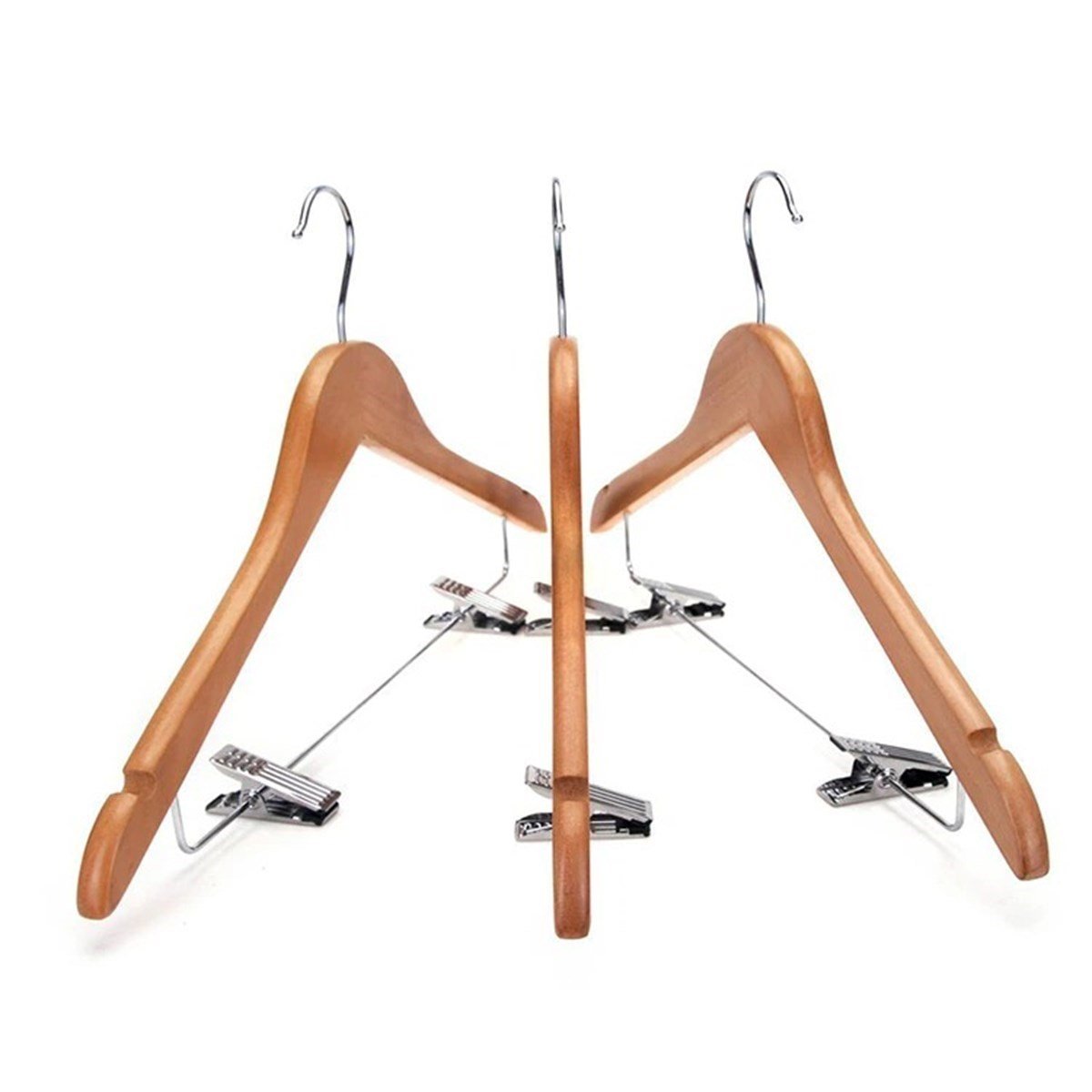 12 Adet Ahşap Elbise Askısı Mandallı Pantolon Askısı Kıyafet Askısı 43 cm