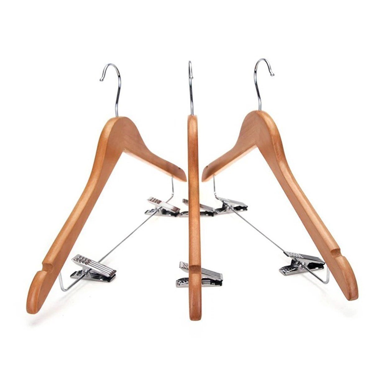 12 Adet Ahşap Elbise Askısı Mandallı Pantolon Askısı Kıyafet Askısı 43 cm