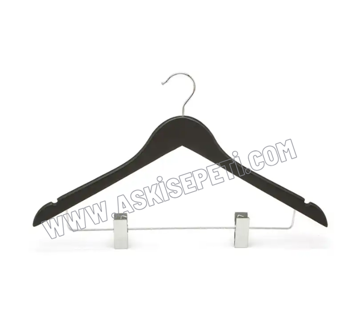 12 Adet Ahşap Elbise Askısı Siyah Takım Elbise Askısı Kıyafet Askısı Nikel Kare Mandallı 43 Cm