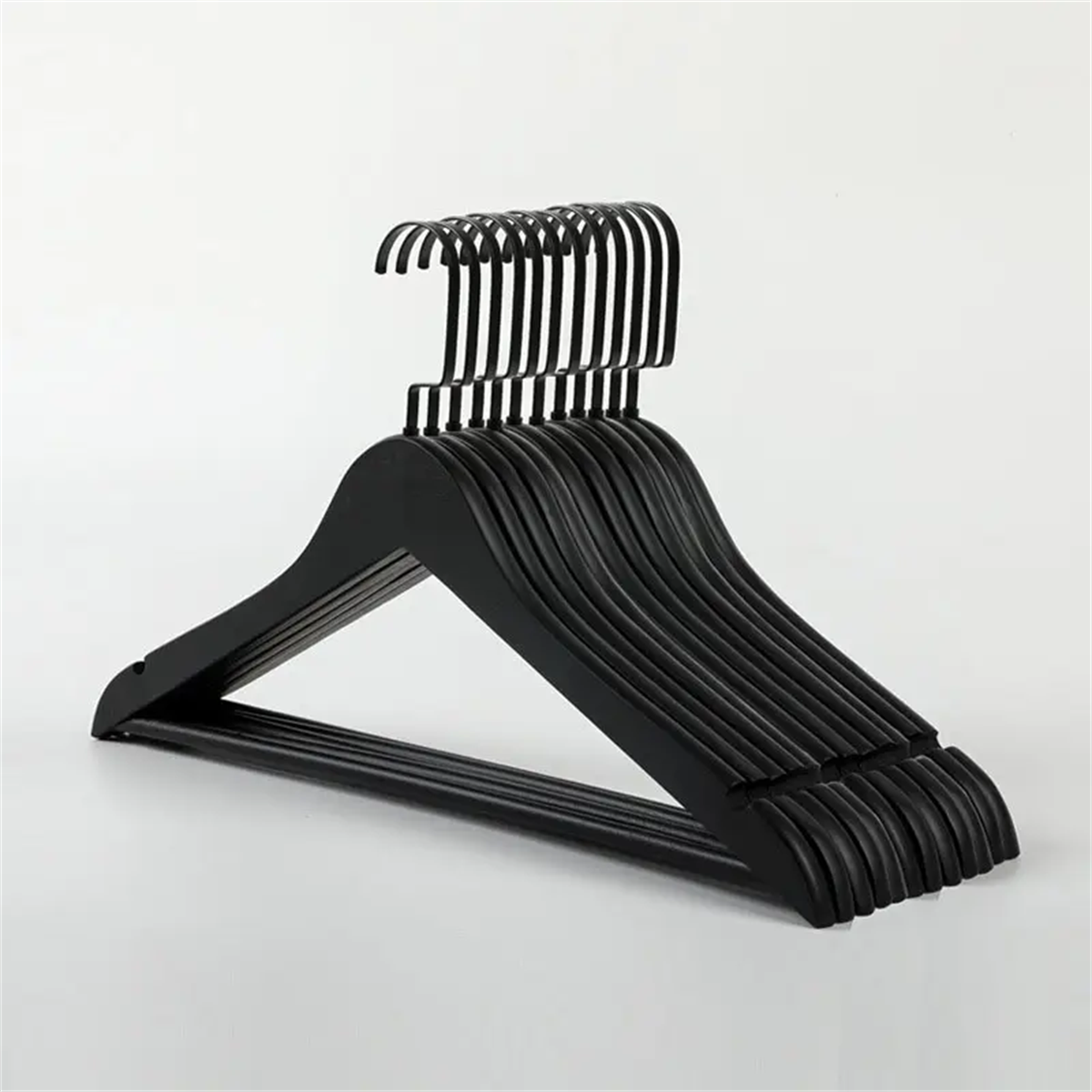 12 Adet Ahşap Gelinlik Askısı Siyah  Abiye Askısı Siyah Kanca 43 cm