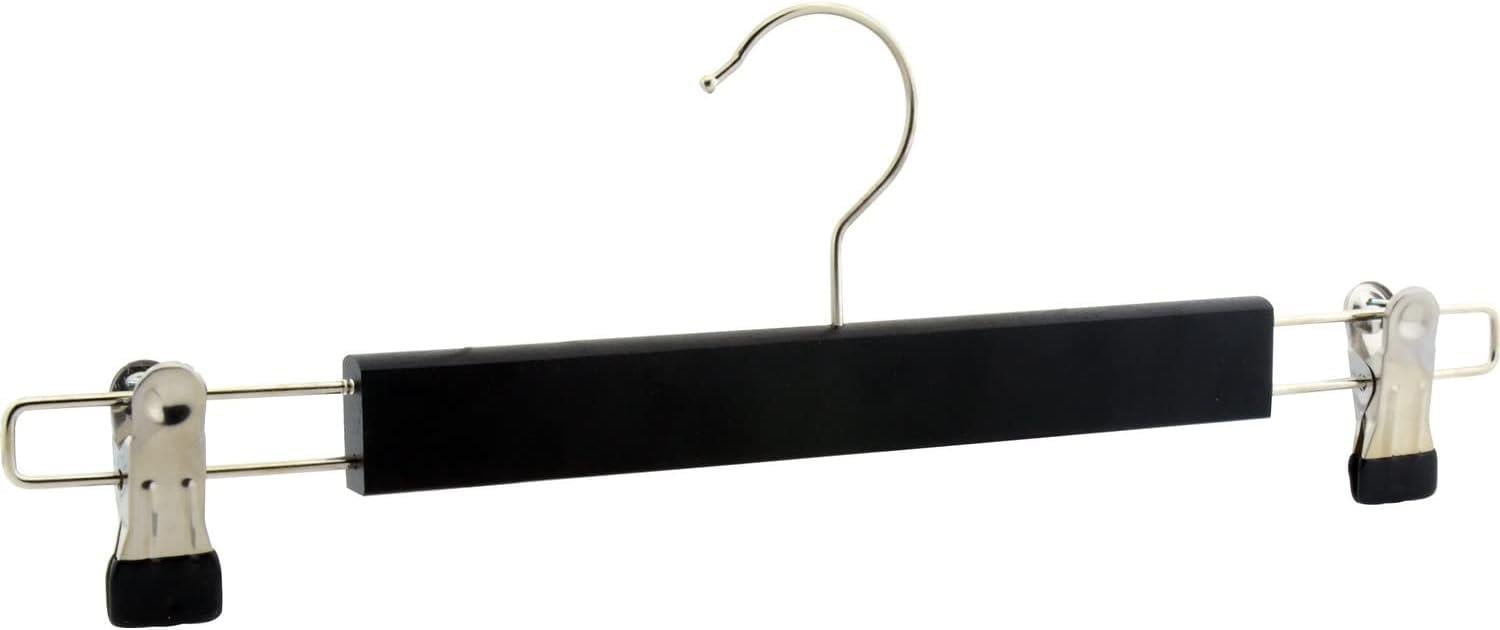 12 Adet Ahşap Pantolon Askısı, Mandallı Etek Askısı Siyah Boyalı 36 Cm