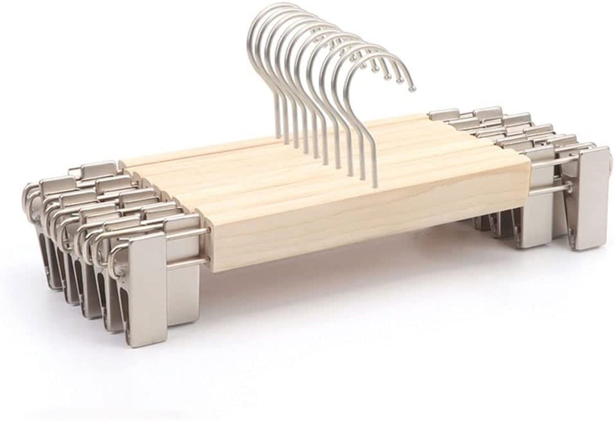 12 Adet Ahşap Pantolon Askısı Mandallı Etek Askısı Ahşap Etek Askısı Vernikli 36 cm