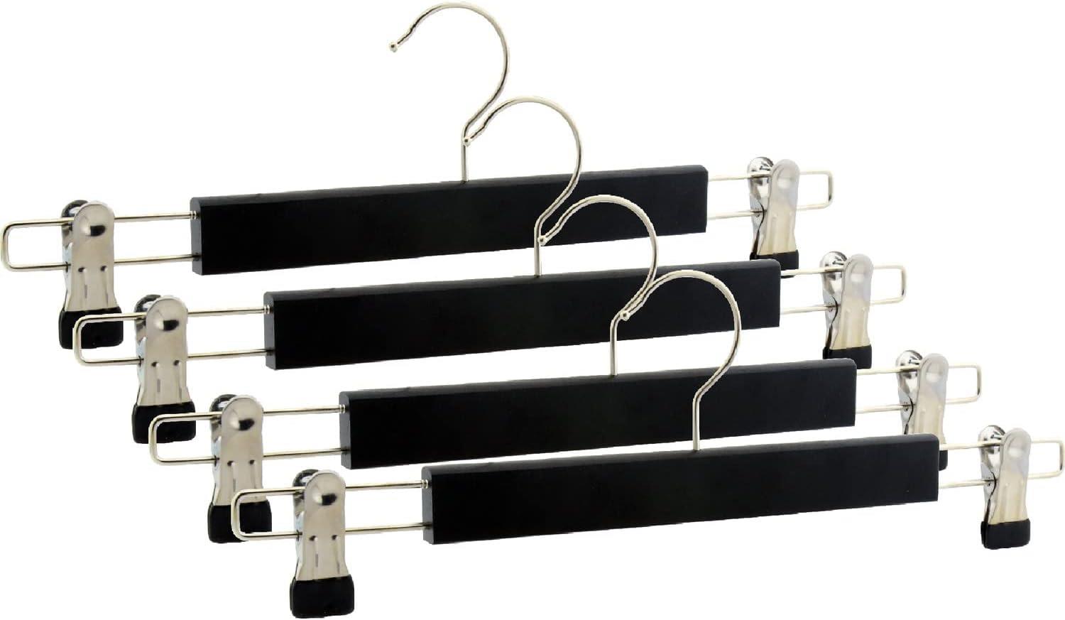 12 Adet Ahşap Pantolon Askısı, Mandallı Etek Askısı Siyah Boyalı 36 Cm